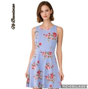 No Boundaries dress med blue floral halter neckline fit n flair swing flowing 3x